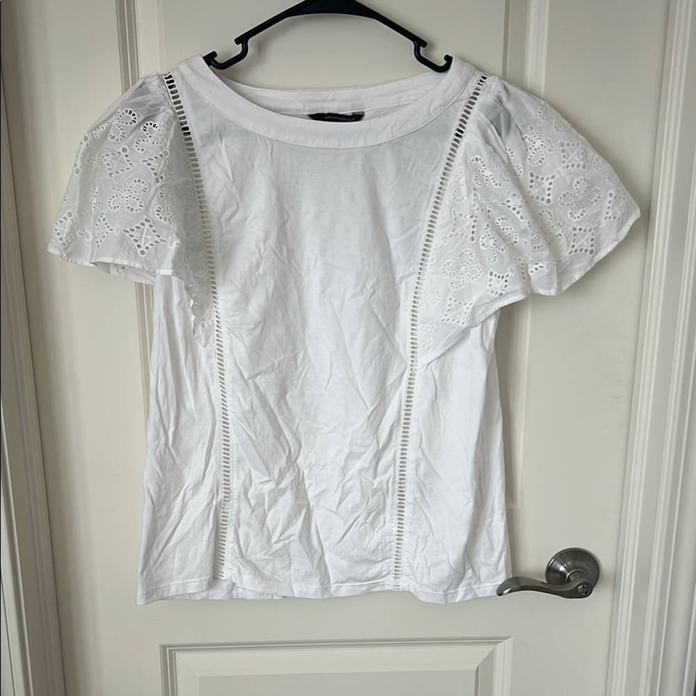 Banana Republic White Eyelet Sleeve Top